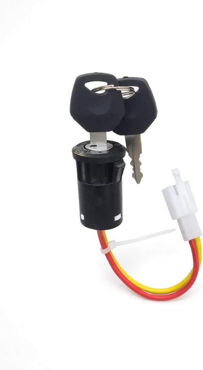 Ignition Lock Set with 2 Keys, 2-Pin Connector, for Kids Bike and Cars, Plastic and Metal Construction