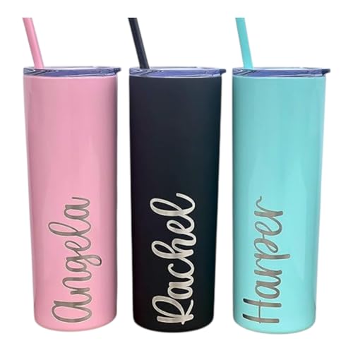 20 oz Stainless Steel Skinny Personalized Tumbler- Laser Engraved-Straw and Lid Included- Vacuum Insulated- Teacher Gift- Mother's Day- Bride Gift- Handheld Tumbler- Girls Trip