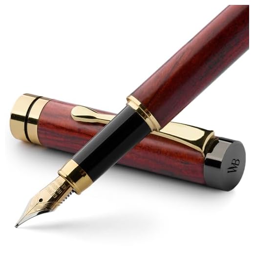 Wordsworth & Black Set penne stilografiche, legno di bambù premium, Pennino medio, custodia regalo, Include 6 cartucce d'inchiostro, convertitore di ricariche d'nchiostro Calligrafia [Palissandro]