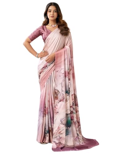 Image of Satrani Women's Satin Digital Printed Saree with Unstitched Blouse Piece