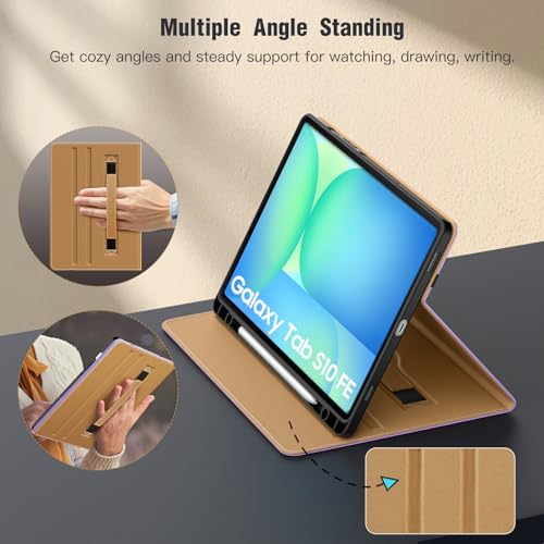 Image of MoKo Case for Samsug Galaxy Tab S10 Lite / S10 FE / S9 FE / S9 10.9 /11 Inch | Built-in S Pen Holder Case for Samsung Tablet (2025 /2023), PU Leather, Hand Strap & Front Pocket, Light Purple