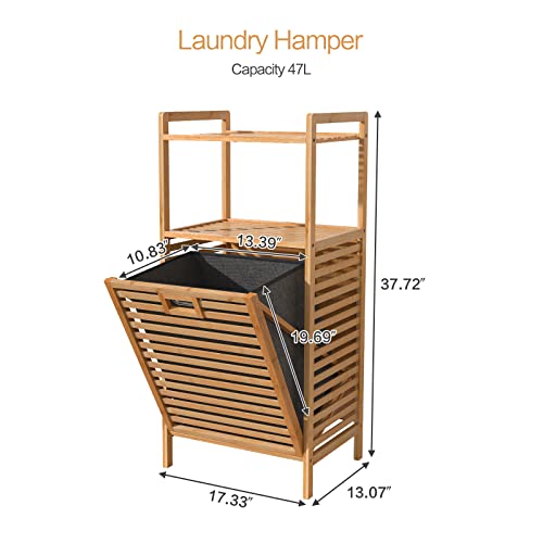 Bamboo Tilt-Out Laundry Hamper Cabinet, Bathroom Storage Cabinet With Basket, Shelves And Handles For Clothes, Bedroom, Bathroom And Closet #TOP5