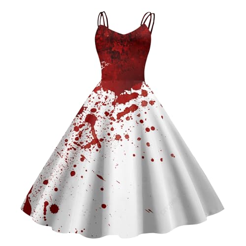 Generisch Halloween Kostüm Damen – Blutiges Kleid mit Blutspritzer Aufdruck, Ärmelloses Zombie Brautkleid für Horror Party, Gruseliges Gothic...