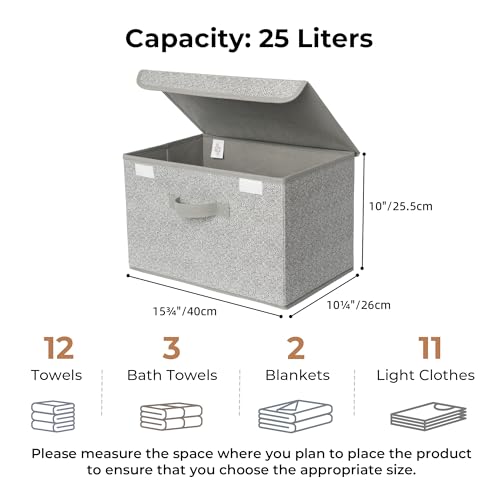 GRANNY SAYS Wardrobe Storage Boxes with Lid, Pack of 2 Collapsible Storage Boxes Lidded, Fabric Baskets for Shelves Organising Clothes, Top of Wardrobe Organisation Pretty, Grey, 40 x 26 x 25.5 cm