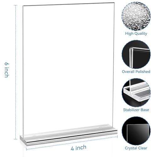 EHWINE 24 Stück Acryl-Schilderhalter, 10,2 x 15,2 cm, doppelseitig, aufstellbar, Tischplattenhalter, transparenter Acryl-Bilderrahmen, Papierhalter, Präsentationsständer für Büro, Geschäft, Hochzeit,