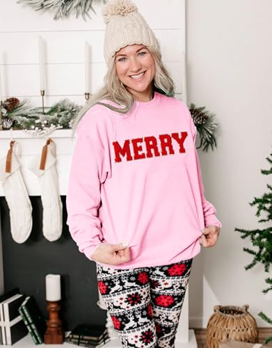 MAPICK Merry Chenille Sweatshirts for Women Christmas Crewneck Oversized Sweater Cute Long Sleeve 2025 Clothes(Pink,XX-Large) — view 2