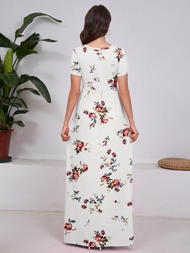 Image of DEARCASE Maxi Dress for Women Short Sleeve Casual Summer Loose Plain Comfy Long Dresses with Pockets