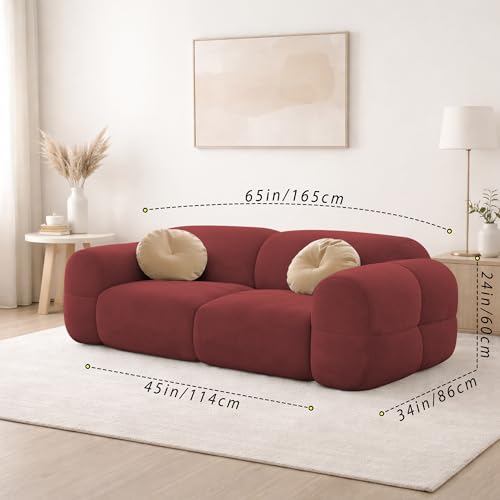 Image of Casaliving Vetras Modern Velvet Bubble Cloud Sofa, Tufted Design Upholstered 2 Seater Sofa Set for Living Room, (Maroon Colour) Premium Velvet Fabric Sofa