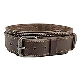 Taco Dog, Double Layer Dog Collar Handmade from Thick Full Grain Leather - for Large Dogs with 6 Adjustable Holes and Metal Hardware - Heavy Duty, Safe Collars, Durable, Pet Accessory - Bourbon Brown