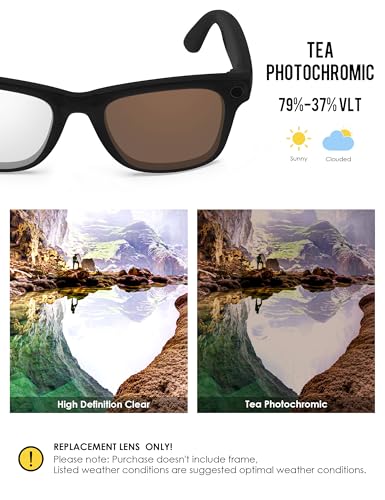 Image of BLAZERBUCK Photochromic Replacement Lenses Compatible with Ray-Ban Meta Wayfarer RW4006 | RW4012 (Gen 2) 50mm Smart Glasses