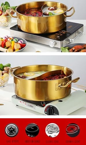 304 Stainless Steel Shabu Hot Pot with Divider - Induction & Gas Stove Compatible, Dual-Sided Soup Cookware for Chinese Hot Pot Dining, Perfect for Family Gatherings