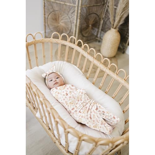 Image of Konssy Baby Blanket & Headband Set, 32 x 32 Inch Swaddle Receiving Blanket | Buttery Soft & Stretchy, Baby Girl Bow Headband, Newborn Photoshoot & Coming Home Outfit, Newborn Essentials (Pink Spring)