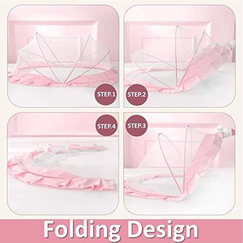 Image of DecorTwist Baby Mosquito Net for Bed - Foldable Pop-Up Dome Net for Newborns & Infants (0-24 Months) | Breathable Mesh, Insect & Fly Protection | 135x65x65 cm | Travel & Outdoor Safe (Pink)