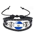 vmcoatdu El Salvador National Flags Bangle Retro Alloy Leather Bracelet for National Flag Braided Rope Bracelet Bangle (El Salvador)