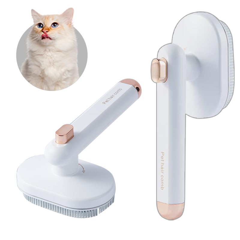 Image of Cat Brush Dog brushes with Release Button for shedding，cat brushes for indoor cats，Skin Friendly Grooming Tool for Dogs,Deshedding and Hair Removal for Long and Short Haired Pets, White