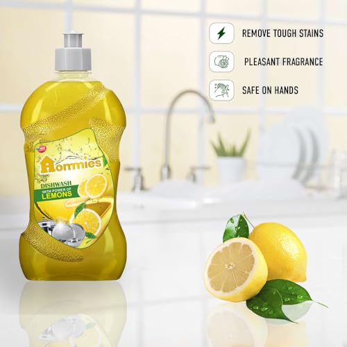 Image of Hommies Lemon Fragrance 1 Litre Dishwash Liquid Gel Refill Pack | Leaves No Residue | Grease Cleaner For Utensils - Liquid Kitchen Soap - 500 Ml x Pack of 2