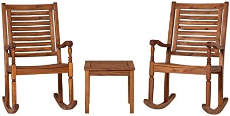 Walker Edison AZGWRCST3BR Portofino 3 Piece Slat Back Patio Set, Brown