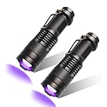 TheaPro UV Torch 2 Pack Ultraviolet Flashlight Portable LED Black Light 395nm Mini Torches Detector Zoomable with Clip SK68 (AA Batteries Not Included)