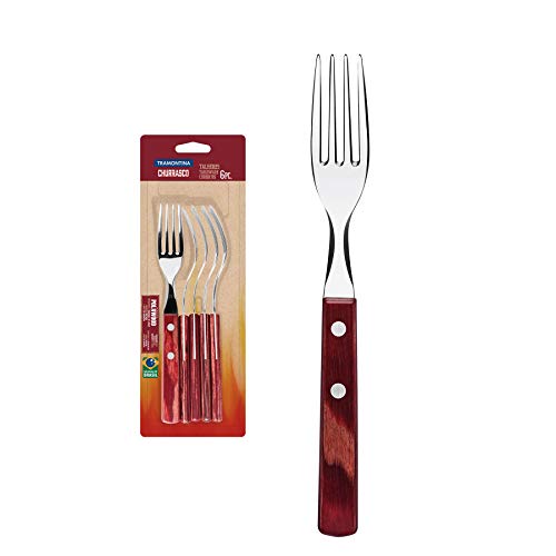 トラモンティーナ 木柄テーブルフォーク 19cm ポリウッド 6本セット レッド 食洗機対応 耐久性 軽量 天然木 ブラジル製 21198/716 TRAMONTINA