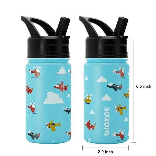Image of BJPKPK 15oz Insulated Water Bottle with Straw Lid, 15oz Stainless Steel Water Bottles, Reusable Leak Proof BPA-Free Thermos with 2 Straws, 1 Straw Brush(Aircraft)