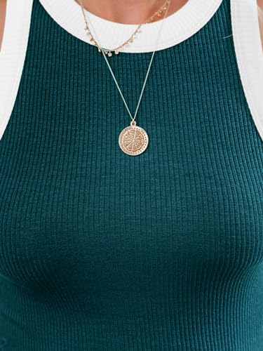 Image of siliteelon Womens Colorblock Racerback Crew Neck Casual Basic Ribbed Fitted Tank Top Sleeveless Camis