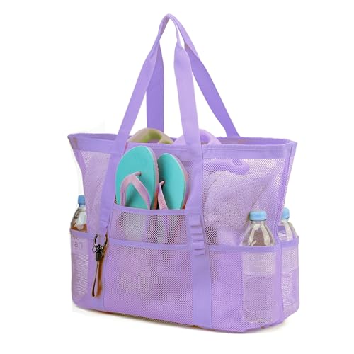 Large Mesh Beach Tote Bags for Sand Toys, Family Travel, Grocery, Reusable Shopping