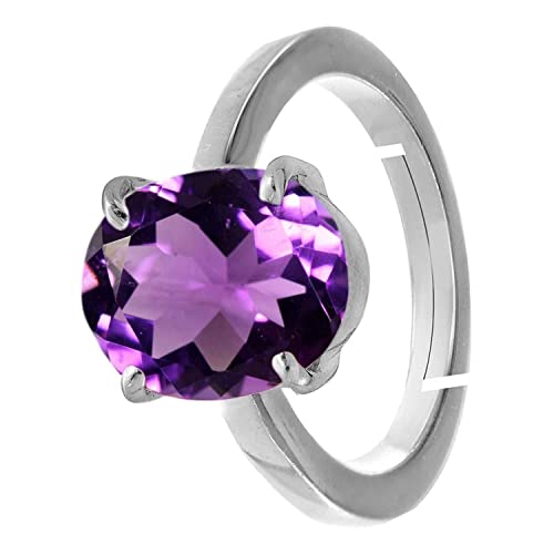 Image of 5.00 Carat Amethyst Silver Plated Adjustable Solitaire Ring - Purple Natural Amethyst (Katela) Stone - February Birthstone - Certificate by GGTL