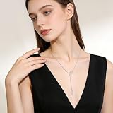 DAOCHONG Long Necklace Sterling Silver Leaf Larait Bar Y Lariat Long Chain Drop Adjustable Necklace for Her, 30"