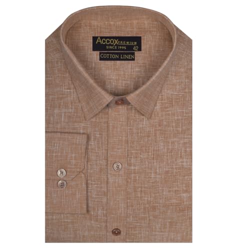 Image of ACCOX Premium Breathable Cotton Linen Full Long Sleeves Plain Brown Regular Fit Formal Shirt for Men (S GCR303)