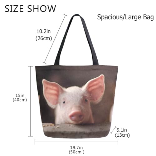 Pigsty Funny Piggy Extra Large Canvas Gym Shoulder Tote,Durable Daily Reusable Top Handle Bag for Mens Womens Yoga Weekender Picnic Beach Travel Market Shopping3