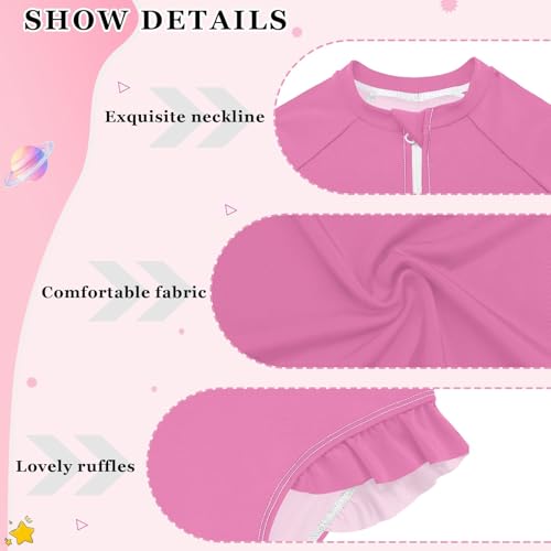 CHIFIGNO Quick Dry One Piece Swimsuit Girls Coral Pink Long Sleeve Bathing Suit 3T4
