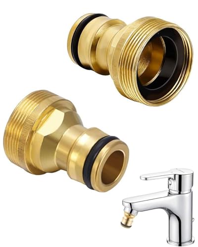FUGLUS 2 piezas de conexión universal para grifo, conexión para manguera de jardín, rosca interior M22, rosca exterior M24, conexión para grifo, adaptador para grifo, pieza conexión para grifo latón