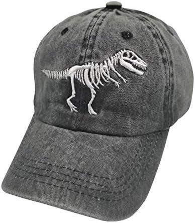 Waldeal Boys' Embroidered Skeleton Dinosaur Baseball Cap Adjustable Kids Dad Hat Black