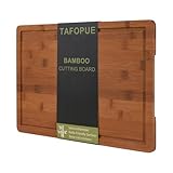 Tafopue Bamboo Cutting Board, Large Kitchen Chopping Board with Deep Juice Groove & Built-in Handle, Reversible Wooden Charcuterie Board and Serving Tray for Meat, Bread, Fruit, Daily Use, 16×11×0.6''