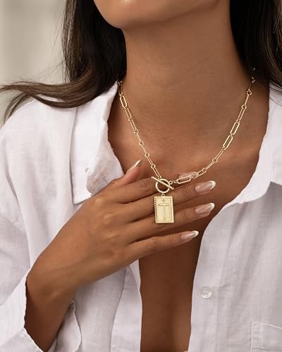 Gold and Silver Cross Pendant Necklace for Women, Toggle Clasp Rectangle Cross Charm Necklace, Dainty Paperclip Chain Religious Jewelry Gift for Christian Faith, Baptism, First Communion2