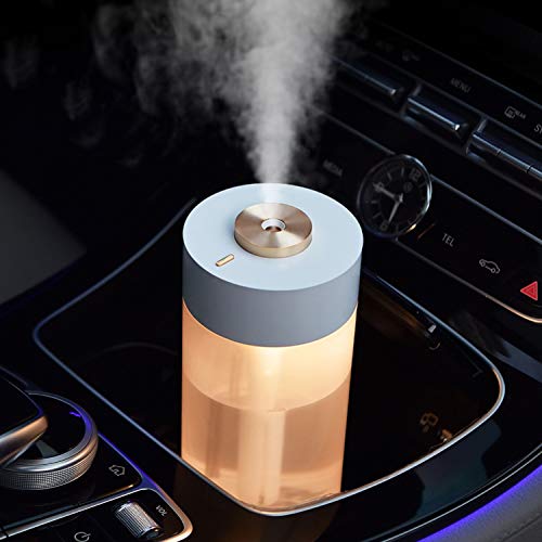 Portable Mini Humidifier, 350ml Small Cool Mist Car Humidifier with Night Light, USB Personal Desktop Humidifier for Baby Bedroom Travel Office Home, 2 Mist Modes, Super Quiet Operation (White)