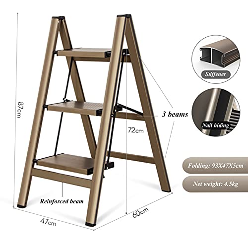 Escalera de aluminio plegable con acabado imitación madera de 3 peldaños para hogar 3