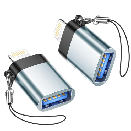 Adaptador Lightning a USB 2Piezas, Adaptador usb OTG para iPhone 14 13 12 11 Pro MAX 8 7/iPad, Adaptador Lightning Pasar Fotos Camara al Movil para USB Stick,Hub,Teclado Midi,Ratón,Lector de Tarjetas