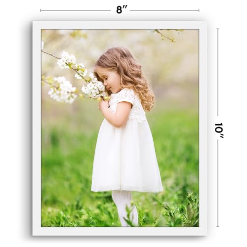 Image of Americanflat 8x10 Picture Frame with Shatter-Resistant Glass - Streamline Collection - Thin Border Photo Frame for Tabletop and Wall Display - Hanging Hardware and Easel Stand Included - White