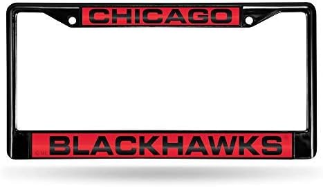 NHL Rico Industries Chicago Blackhawks Black Black Laser Cut Chrome Frame 12" x 6" 12" x 6" Black Laser Cut Chrome Frame - Car/Truck/SUV Automobile Accessory