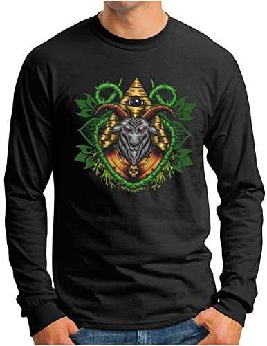 T-shirt Baphomet imprimé pentagramme chèvre manches longues noir