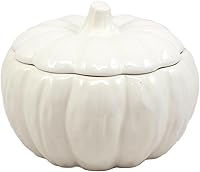 Vista 12 de Ebros Gift Cuenco blanco de cerámica de la calabaza de la cosecha del gres con la tapa 6" diámetro (1)