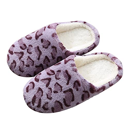 Women's Fuzzy Slippers Soft Comfy Memory Foam Non-Slip Indoor House Shoes Leopard Print Plush Furry Fluffy Slip on Outdoor Winter Home Slipper for Women Warm Bedroom Cotton Cozy Shoes