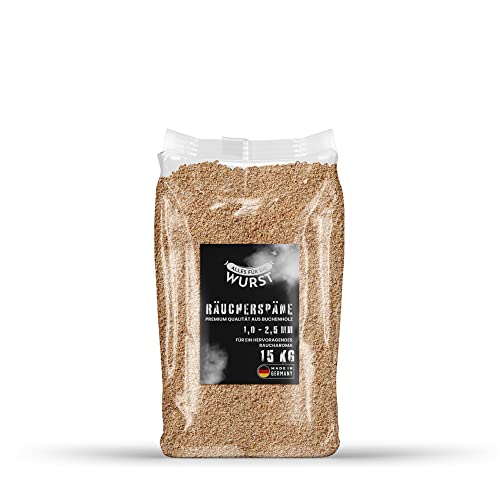 Todo para la salchicha – Haya ahumada, madera de haya natural, varios granos disponibles, harina para ahumar, chips para un resultado perfecto (1,0-2,8 mm – 15 kg saco)