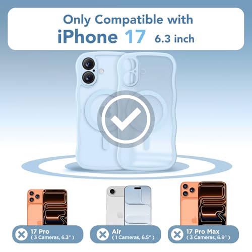 CAPRARO Magnetic for iPhone 17 Case for Women Girls, Upgraded [Full Camera Protection] [Compatible with MagSafe] Cute Wave Translucent Matte Phone Case for iPhone 17, Light Blue by CAPRARO - Used condition - US$5.38