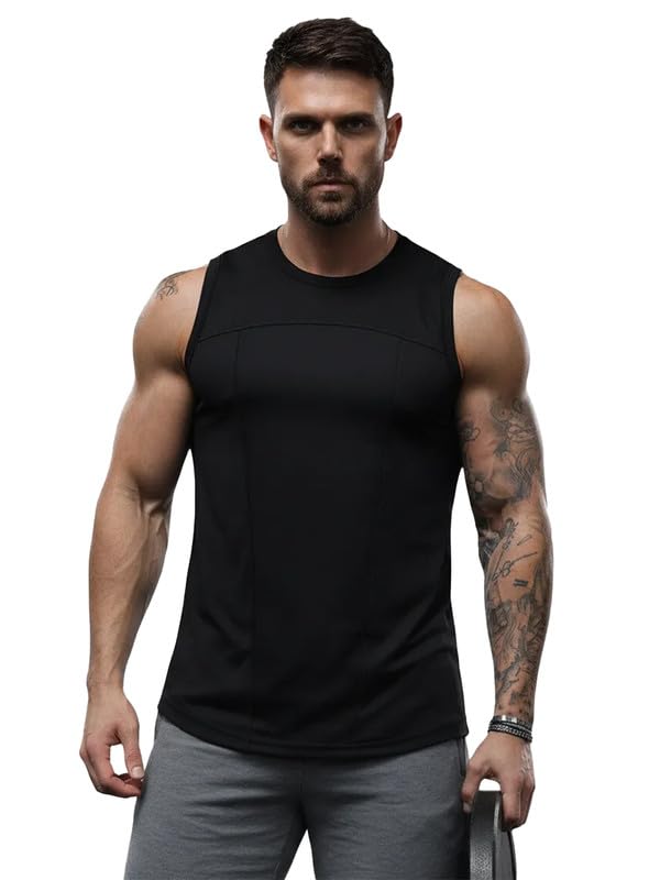 chkokko Tank Tops Sleeveless T-Shirt for Men Dry Fit Vest Moisture Wicking Gym Wear Solid Stylish Design Round Neck Running Sando for Sports Workout Fitness Apparel-picture-24