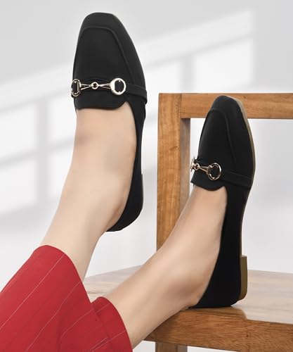Image of JM LOOKS Sophisticated Horsebit Loafer Flats with Premium Matte Finish and Elegant Metal Link Detail for Daily Style