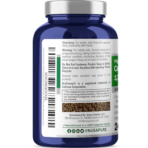 NusaPure Celery Seed Capsules 10:1 Extract, 375 mg Equivalent to 3750mg, 240 Veggie Caps, Non-GMO, Vegan