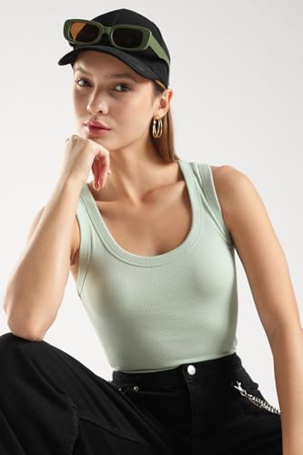 Image of TICKLED PINK Women Ribbed Tank Top Slim Fit Stretch Sleeveless Casual Summer Top