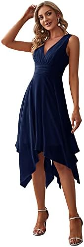 Ever-Pretty Women's Short Sleeveless Chiffon Ruched Evening Dress Navy Blue US06